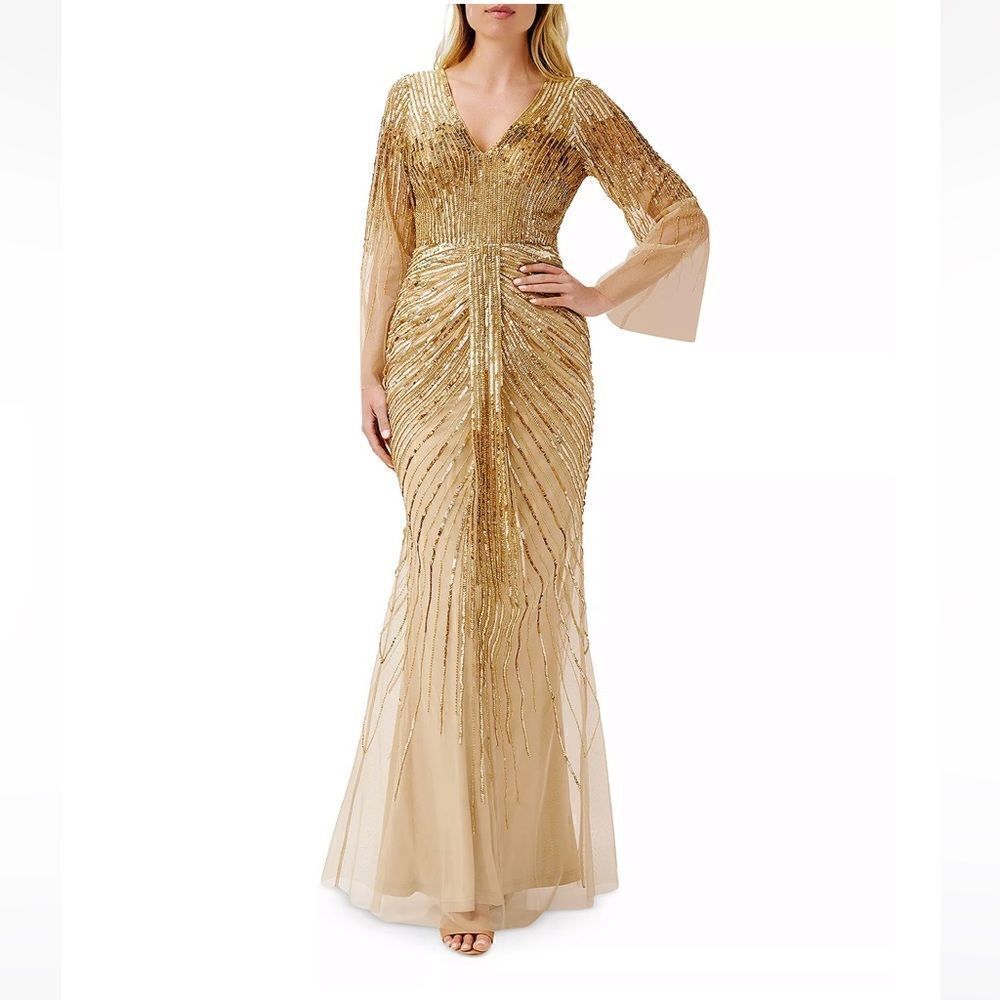 Aidanmattox Sequinedv-Neckbell-Sleevegown